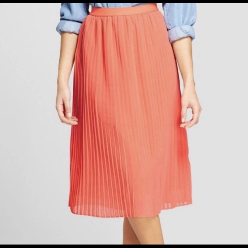 A New Day Women’s Knee Length Orange Pleated Stretchy Skirt L